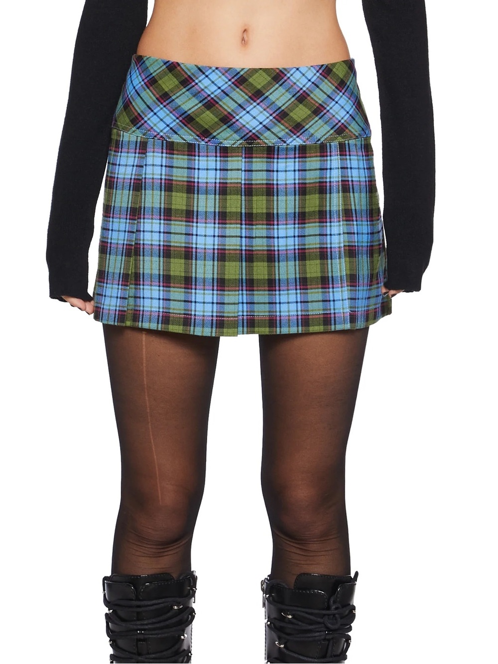 BLUSH Plaid Mini Skirt in Green and Blue